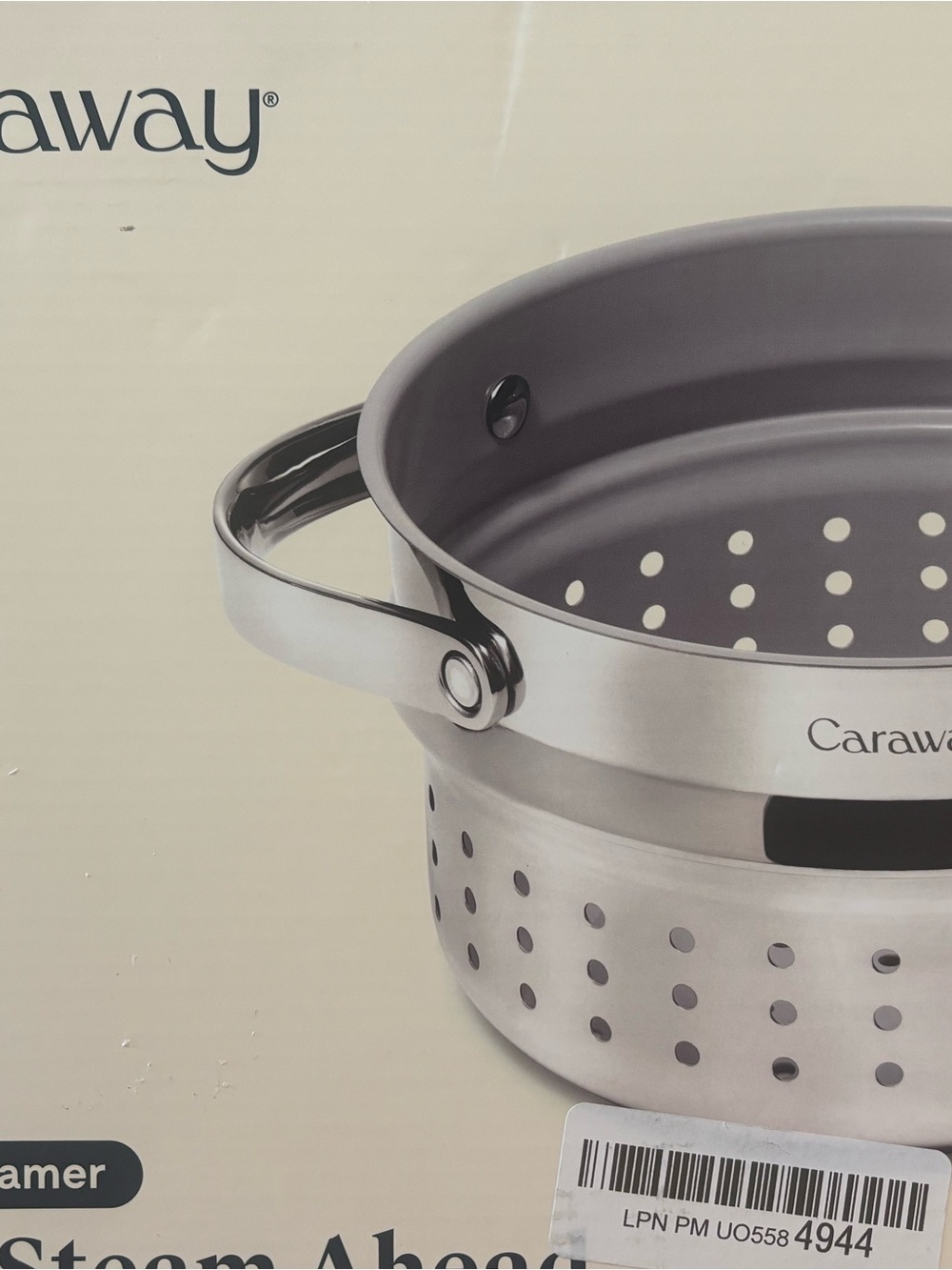 Caraway Stainless Steel Steamer Insert in Silver with Gray Interior